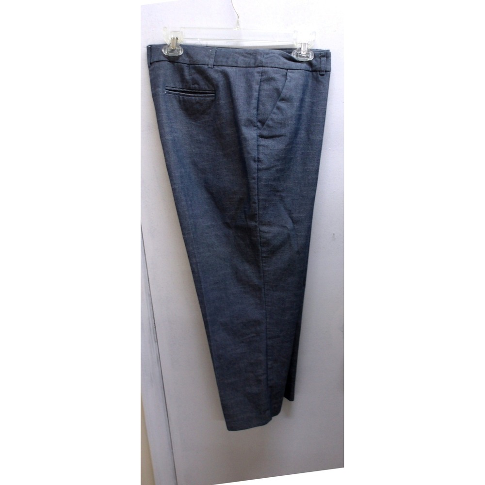 Blue Chambray Straight Leg Trousers Flat Front Business Casual Dress Pants - Picture 2 of 4
